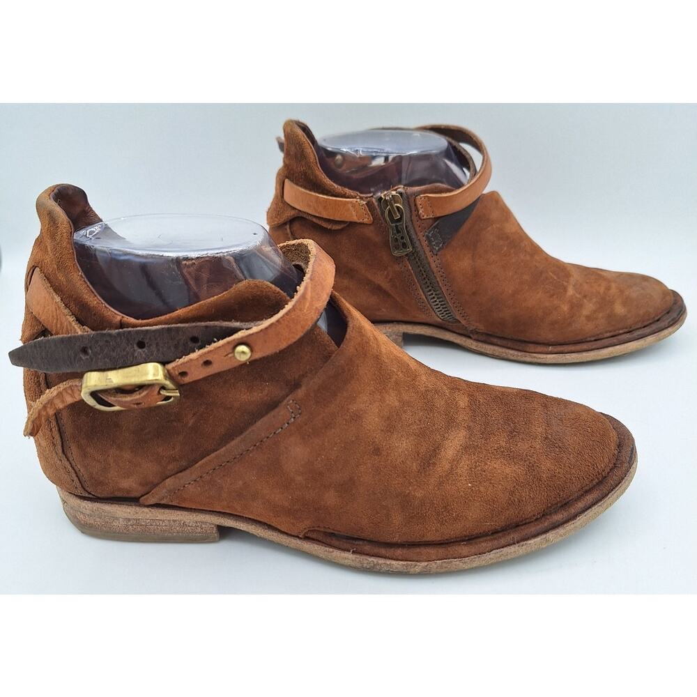 A.S.98 AS 98 Felix Brown Leather Suede Belted Booties Women 6 Excellent Cond.